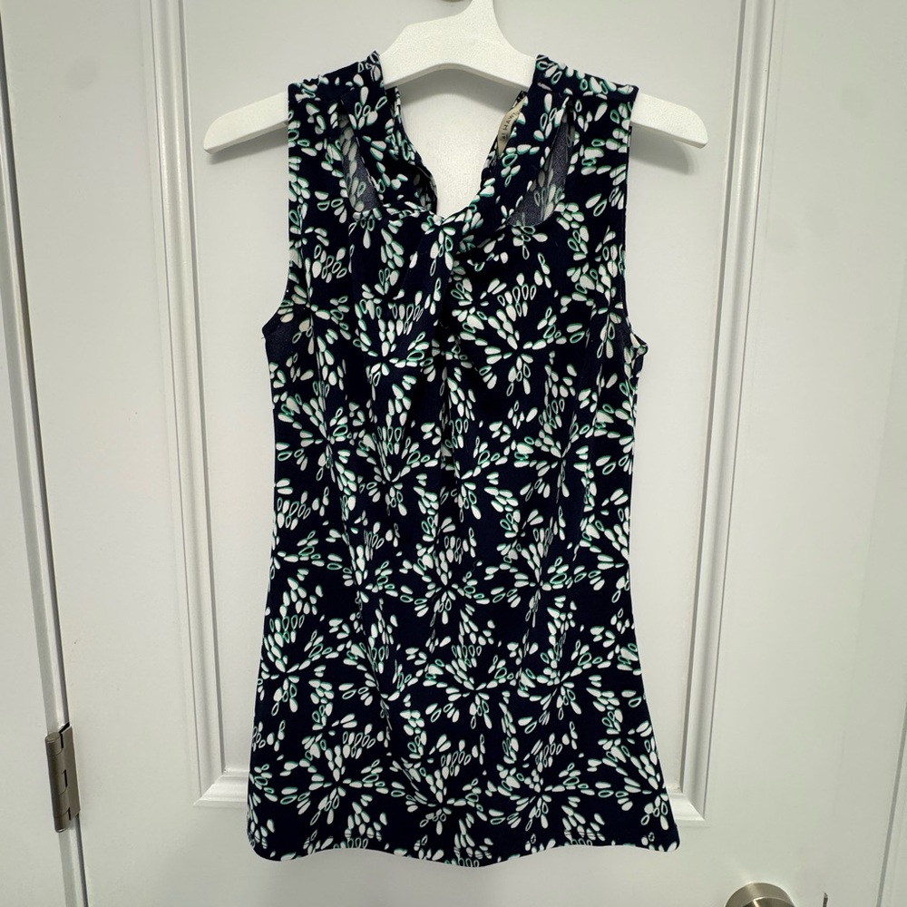 Sleeveless Navy and White Patterned Dress